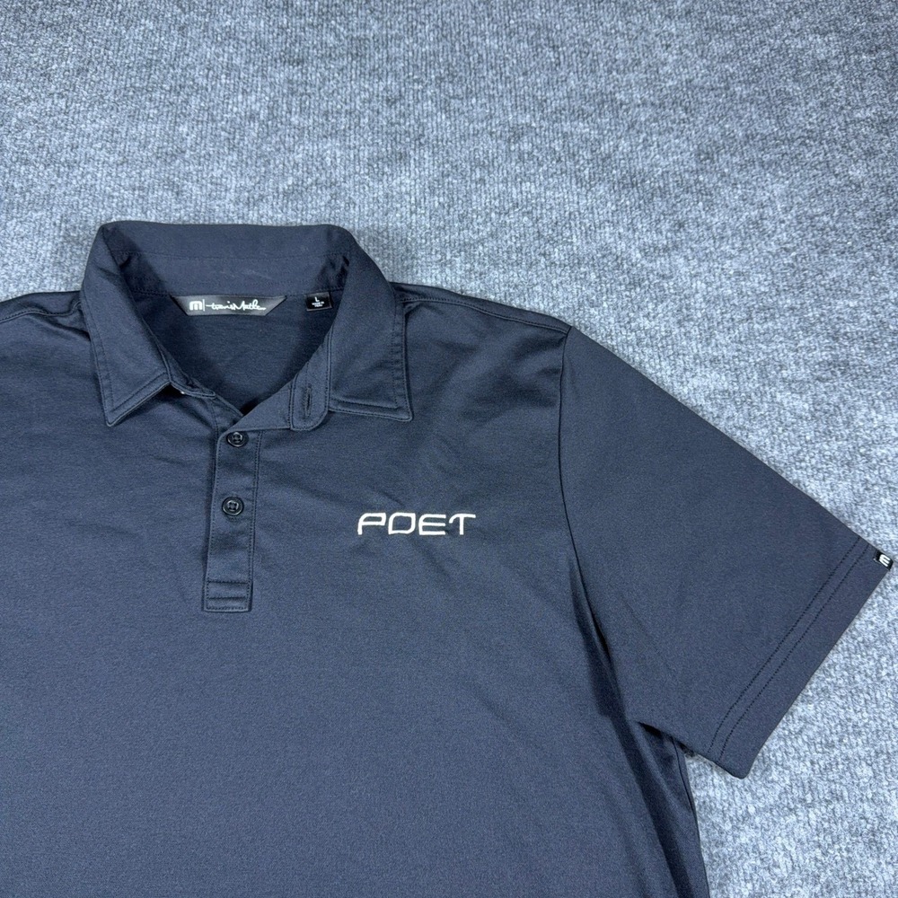 TravisMathew Mens Logo Golf Polo Shirt Navy Blue Short Sleeve Size L